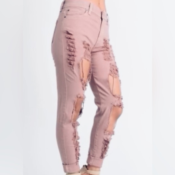 Woman’s Silver Crush Rose Ripped Distressed Skinny Cotton Jeans Pants NWOT Sz 1 - Picture 1 of 14